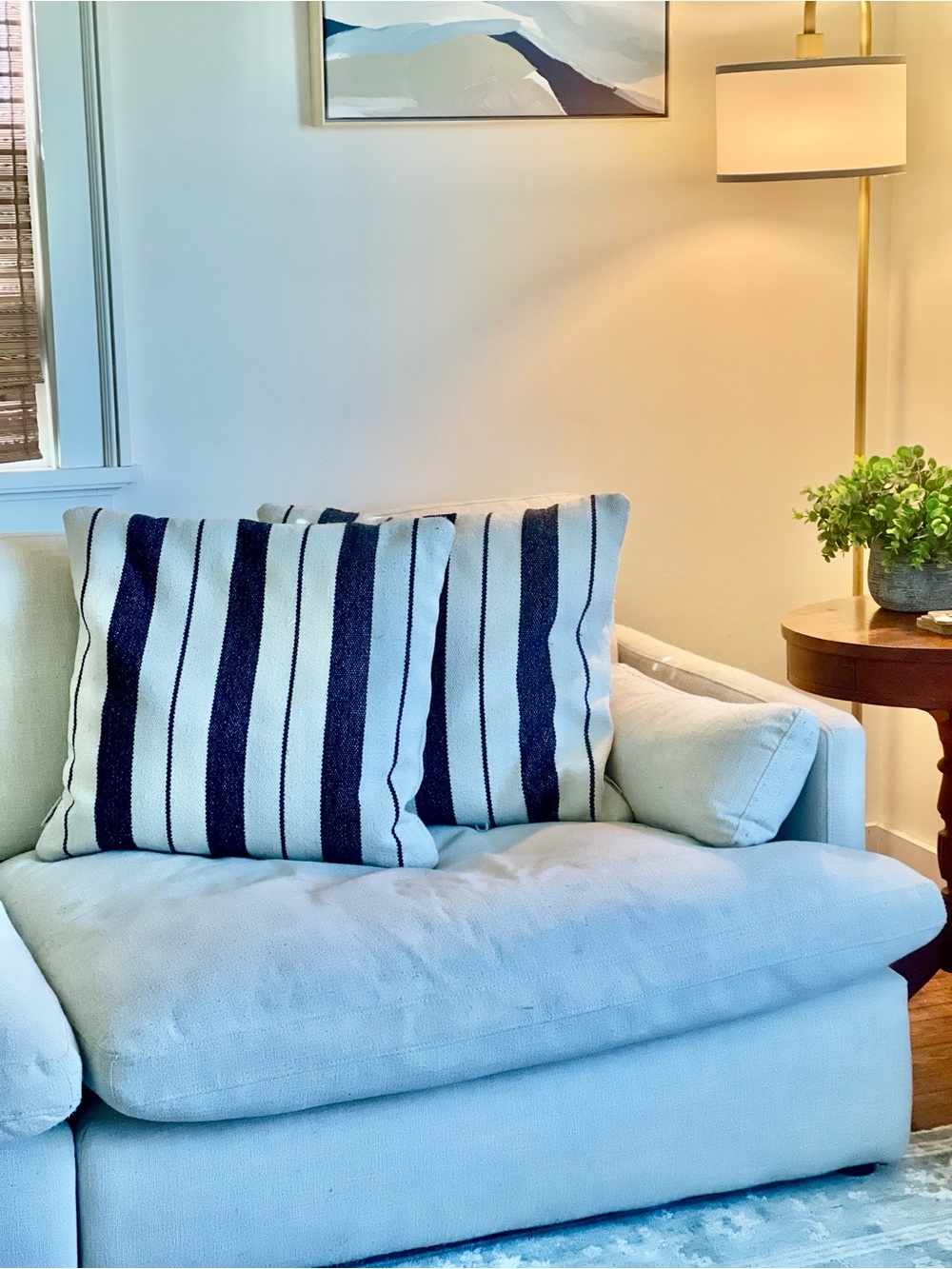 Navy and White Striped Accent Pillow Pair by